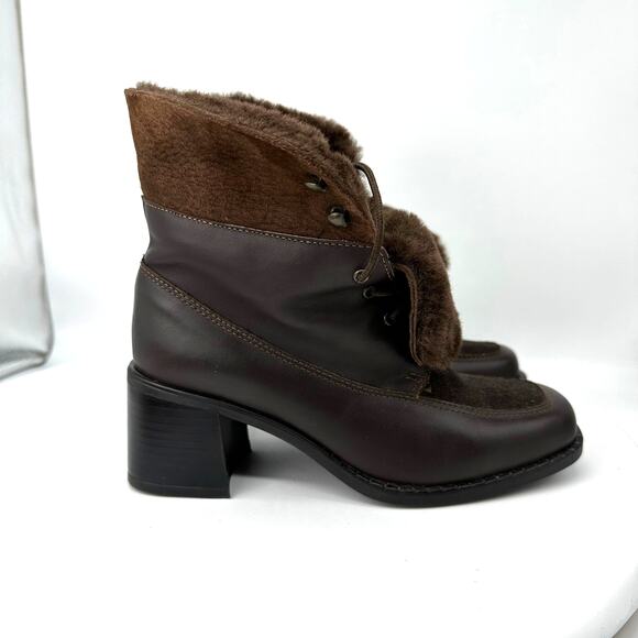 La Canadienne Brown Leather Shearling Line Square Toe Ankle Boot Womens Size 5.5 - Picture 3 of 16